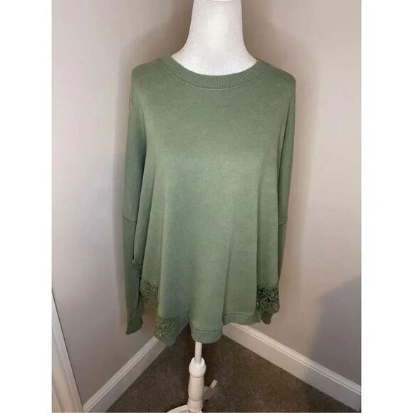 Aerie Women's Green Long Sleeve Sweatshirt Crochet‎ Accent Size S - Picture 1 of 6